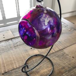 Hand Painted, Candle Holder, Hanging Glass Baubles. Purple & Silver Candle Holder On A Stand. Glass Holder. Christmas Gift - thumbnail 3