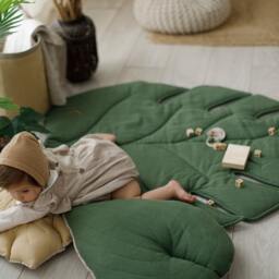 Linen Baby Play Mat Organic Monstera Leaf Padded Rug - thumbnail 3