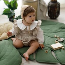 Linen Baby Play Mat Organic Monstera Leaf Padded Rug - thumbnail 2