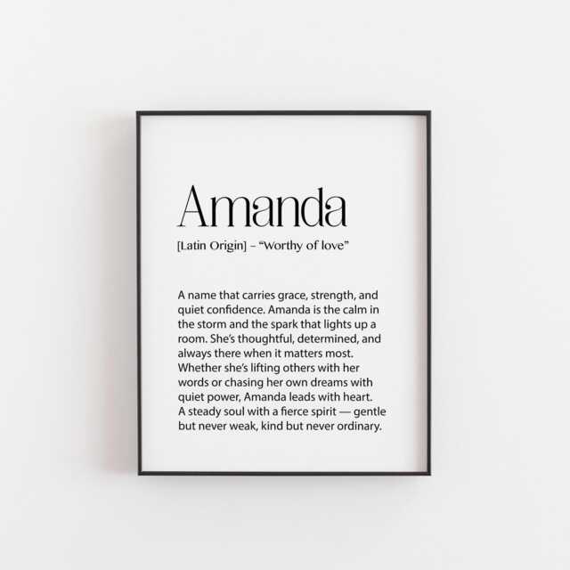 Amanda Name Meaning Print - Personalized Wall Art, Baby Girl Nursery Decor, Birthday Or Christmas Gift, Elegant Dictionary Style Poster - image 1