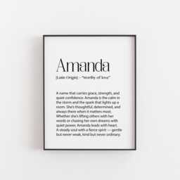 Amanda Name Meaning Print - Personalized Wall Art, Baby Girl Nursery Decor, Birthday Or Christmas Gift, Elegant Dictionary Style Poster - thumbnail 1