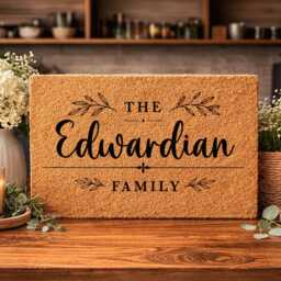 Family Name Doormat - Open Botanical Sprig No Border - Personalised Custom Welcome Mat - thumbnail 2