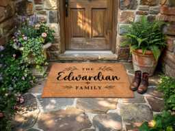 Family Name Doormat - Open Botanical Sprig No Border - Personalised Custom Welcome Mat - thumbnail 1
