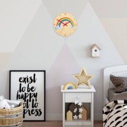 Children Wall Clock - Rainbow With Personalizen Name, Wood Clock, Large Kids Clock Room Wall Art Decal - thumbnail 3