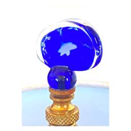2 Finials-Venetian Glass Lamp Finial - Cobalt Blue, Planet Designs Antique Brass Hardware- Lampwork - thumbnail 2