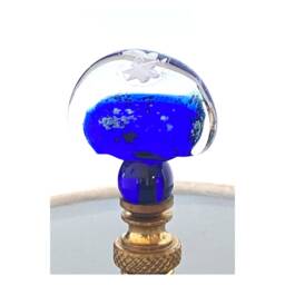 2 Finials-Venetian Glass Lamp Finial - Cobalt Blue, Planet Designs Antique Brass Hardware- Lampwork - thumbnail 3