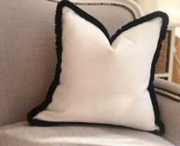 Light Cream Linen Look Cushion Cover With Customisable Black Fringe All Sizes - thumbnail 1
