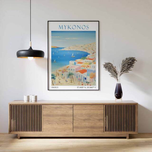 Mykonos Travel Print, Poster, Greece Wall Art, Greek Decor, Island Landscape Gift - image 1