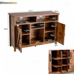 Farmhouse Buffet Cabinet With 9-Bottle Wine Rack Rustic Wooden Sideboard 2 Door Storage - thumbnail 4