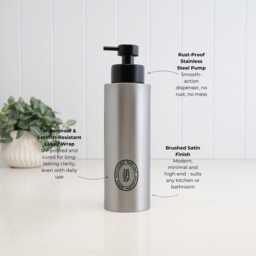 Brushed Stainless Steel Soap Dispenser With Black Oval Label Options - Refillable 250Ml Or 500Ml Pump Bottle Modern Eco Bath Decor - thumbnail 3