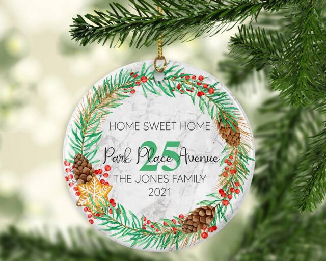 Personalised New Home Christmas Ornament, Wreath Frame - image 1