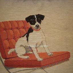 Jack Russell in A Red Retro Chair Cream Tapestry Cushion Cover Sham - thumbnail 2