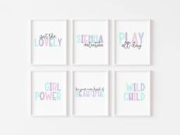 Pastel Girls Bedroom Prints, Set Of 6, Nursery Decor - A4, A3 - thumbnail 1