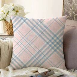 Pink & Grey Plaid Chenille Pillow Cover Tartan Cushion - thumbnail 1