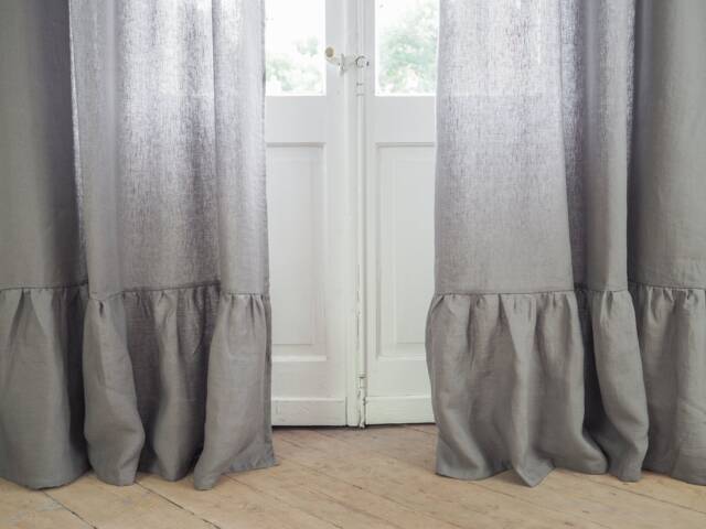 Gray Linen Curtain With Valance Made Of Medium - 160 G/M2. Stonewashed Curtain. Elegant Panel - image 1