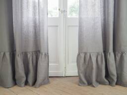 Gray Linen Curtain With Valance Made Of Medium - 160 G/M2. Stonewashed Curtain. Elegant Panel - thumbnail 1