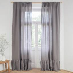 Gray Linen Curtain With Valance Made Of Medium - 160 G/M2. Stonewashed Curtain. Elegant Panel - thumbnail 3