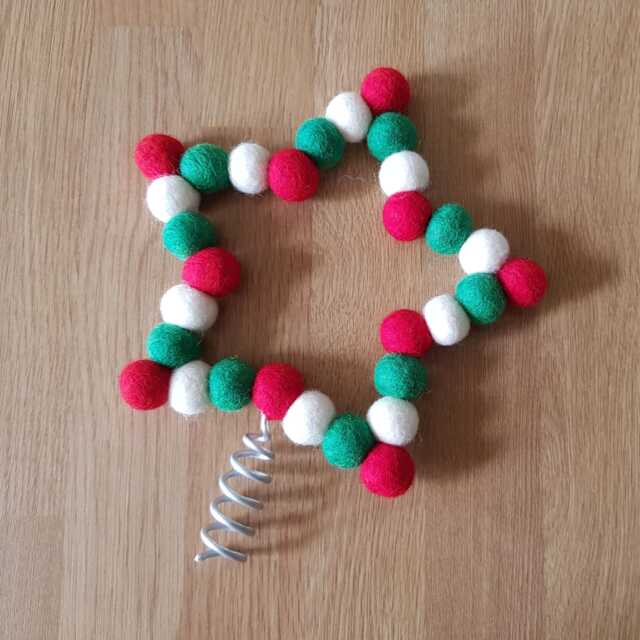 Classic Red, Green & White Felt Ball Star Tree Topper, Wool Beads Shaped Into A Christmas Decoration. More Colours Available - image 1