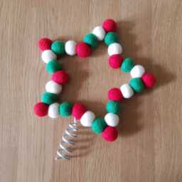 Classic Red, Green & White Felt Ball Star Tree Topper, Wool Beads Shaped Into A Christmas Decoration. More Colours Available