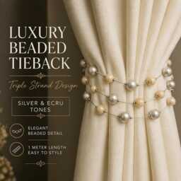Luxury Curtain Tieback Triple Strand - Silver Ecru Beaded Holdback Metallic Ball Drapery Tie Back Elegant Window Decor 1 Meter - thumbnail 1
