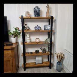 Reclaimed Wood Bookcase Rustic Shelving Unit With Box Section Frame - thumbnail 2