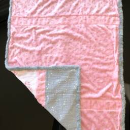 Handmade Modern Baby Minky Blanket Gray With Pink Hearts Plus 4 Bibs - thumbnail 3