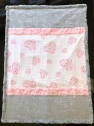 Handmade Modern Baby Minky Blanket Gray With Pink Hearts Plus 4 Bibs
