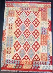 Kilim Rug Classic, Handmade Artisan Afghan Turkish Aztec Reversible Natural Wool 152x109 cm - thumbnail 1