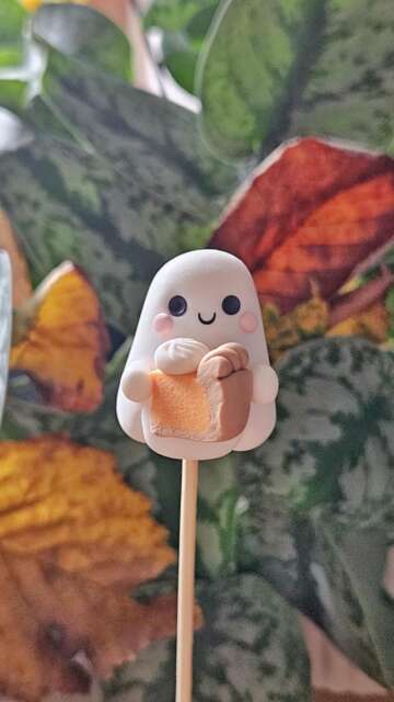Pumpkin Pie Ghost - Cute Halloween Decor, Handmade Clay Figurine, Keychain, Charm, Plant Pot Accessory, Trinket Shelf, Cosy Season - image 1