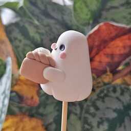 Pumpkin Pie Ghost - Cute Halloween Decor, Handmade Clay Figurine, Keychain, Charm, Plant Pot Accessory, Trinket Shelf, Cosy Season - thumbnail 3