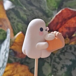 Pumpkin Pie Ghost - Cute Halloween Decor, Handmade Clay Figurine, Keychain, Charm, Plant Pot Accessory, Trinket Shelf, Cosy Season - thumbnail 2