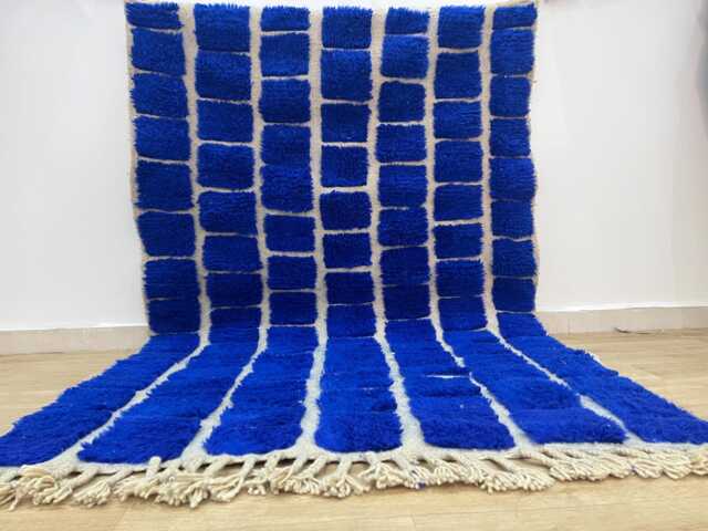 Blue Moroccan Rug 4x6 - Beni Ourain Handmade Area Rugs Rugs For Living Room Wool Berber Rug- Aboujaad