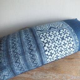 Hand Woven Pillow Case 16 X 32 Lumbar Vintage Indigonavy Blue Batik Hemp Striped Farmhouse Woven Cushion Cover Hmong, Bolster - thumbnail 4