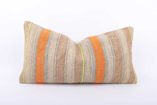 Handwoven Kilim Lumbar Pillow Cover Bohemian Throw - 12x24 - image 1