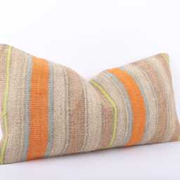 Handwoven Kilim Lumbar Pillow Cover Bohemian Throw - 12x24 - thumbnail 3