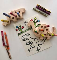 Dinosaur Crayon Holder Wooden Montessori Toddler Toy - Set Of 2 - thumbnail 1