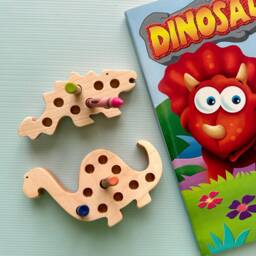 Dinosaur Crayon Holder Wooden Montessori Toddler Toy - Set Of 2 - thumbnail 2
