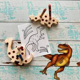 Dinosaur Crayon Holder Wooden Montessori Toddler Toy - Set Of 2 - thumbnail 3