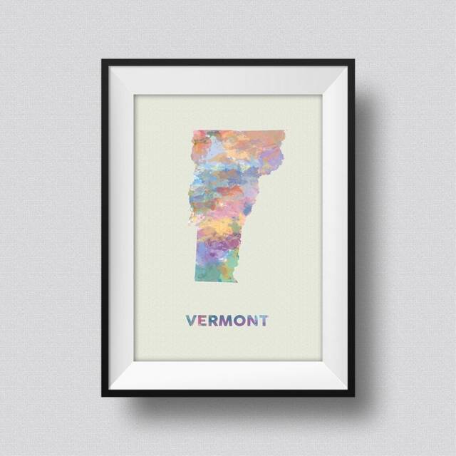 Vermont Watercolor Map Art Print Ink Splash Poster Canvas