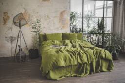 Moss Green Linen Duvet Cover Stonewashed European Bedding