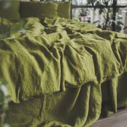 Moss Green Linen Duvet Cover Stonewashed European Bedding - thumbnail 3