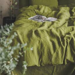 Moss Green Linen Duvet Cover Stonewashed European Bedding - thumbnail 2