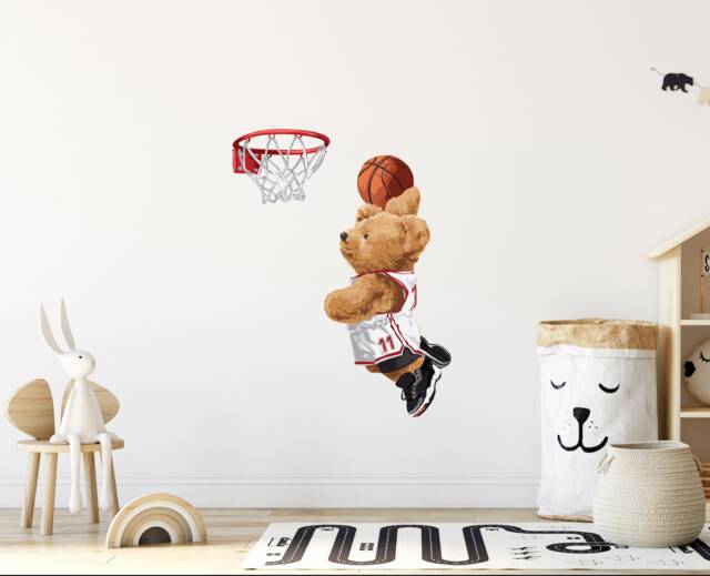 Teddy Bear Basketball Wall Sticker - Gifts Boys Nursery Decor Bedroom Thevinylcreations - image 1