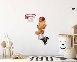 Teddy Bear Basketball Wall Sticker - Gifts Boys Nursery Decor Bedroom Thevinylcreations - thumbnail 1