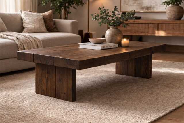Reclaimed Wood Coffee Table - Solid Timber Farmhouse Living Room Furniture - image 1