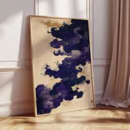 Purple Cloud Art Poster, Abstract Japanese Style Painting, Mystical Wall Decor, Elegant Swirls, Modern Home - thumbnail 2