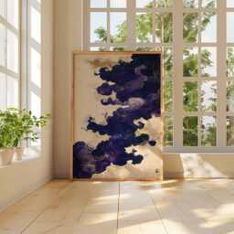 Purple Cloud Art Poster, Abstract Japanese Style Painting, Mystical Wall Decor, Elegant Swirls, Modern Home - thumbnail 3