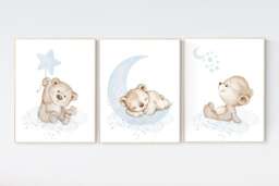 Teddy Bear Nursery Print Blue Baby Boy Decor - thumbnail 1