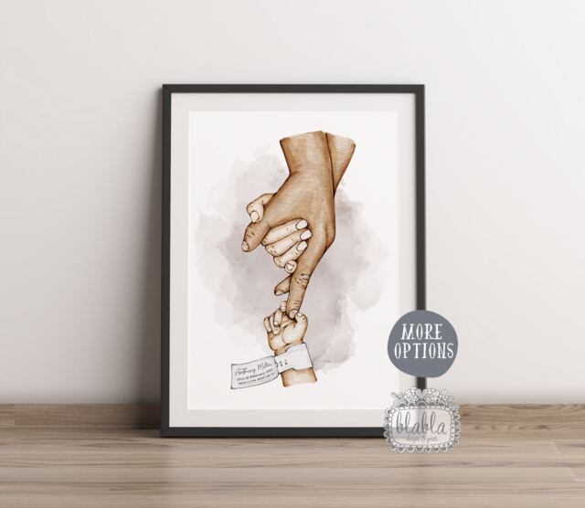 Watercolor Family Hands Print, Custom Baby Birth Details - image 1