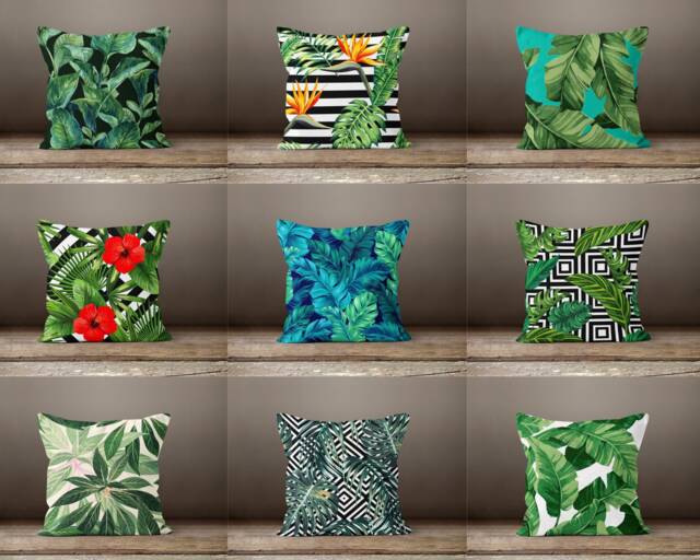 Green Palm Leaves Pillow Case-Pam Leaf Cushion Cover-Decorative Pillow Cover-Home Decor Cushion Case-Gift For Her Cushion-Handmade Material - image 1